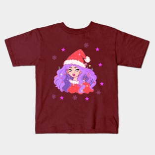 Santa Clouse girl in red hat Kids T-Shirt